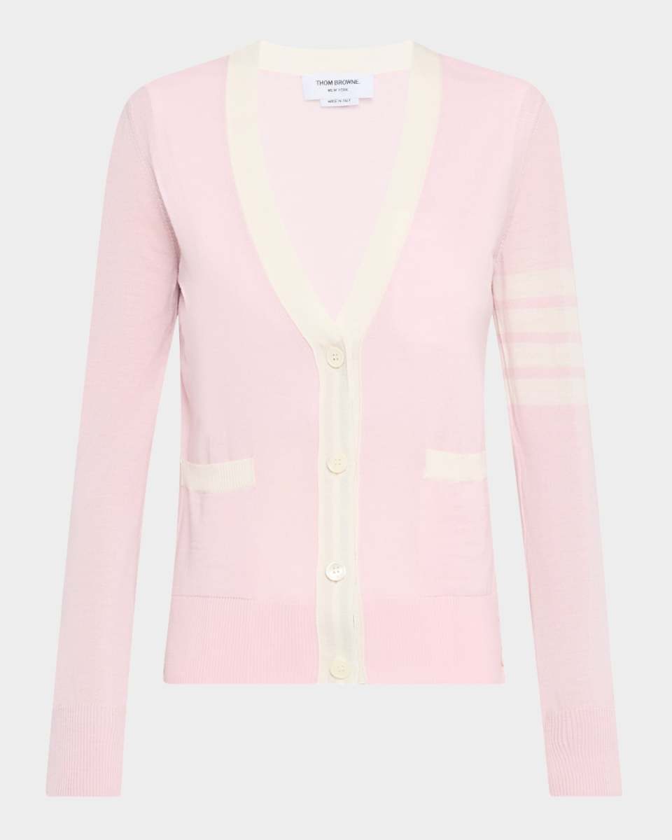 V-Neck 4-Bar Fine Merino Wool Cardigan
